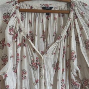 Chaps Women's Floral Blouse - Cream and Red